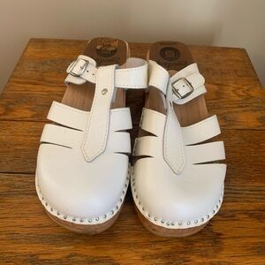 Swedish Clogs Troentorp Mary Jane White Size EU 39 Sandals Leather Vacation